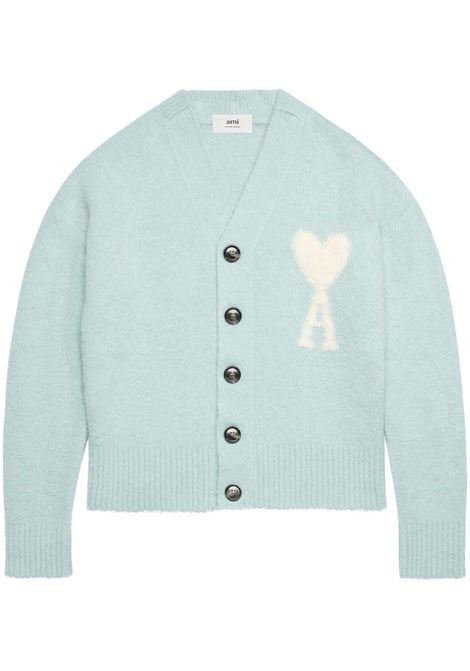 Cardigan con logo in azzurro - AMI unisex AMI PARIS | UKC025KN0032482